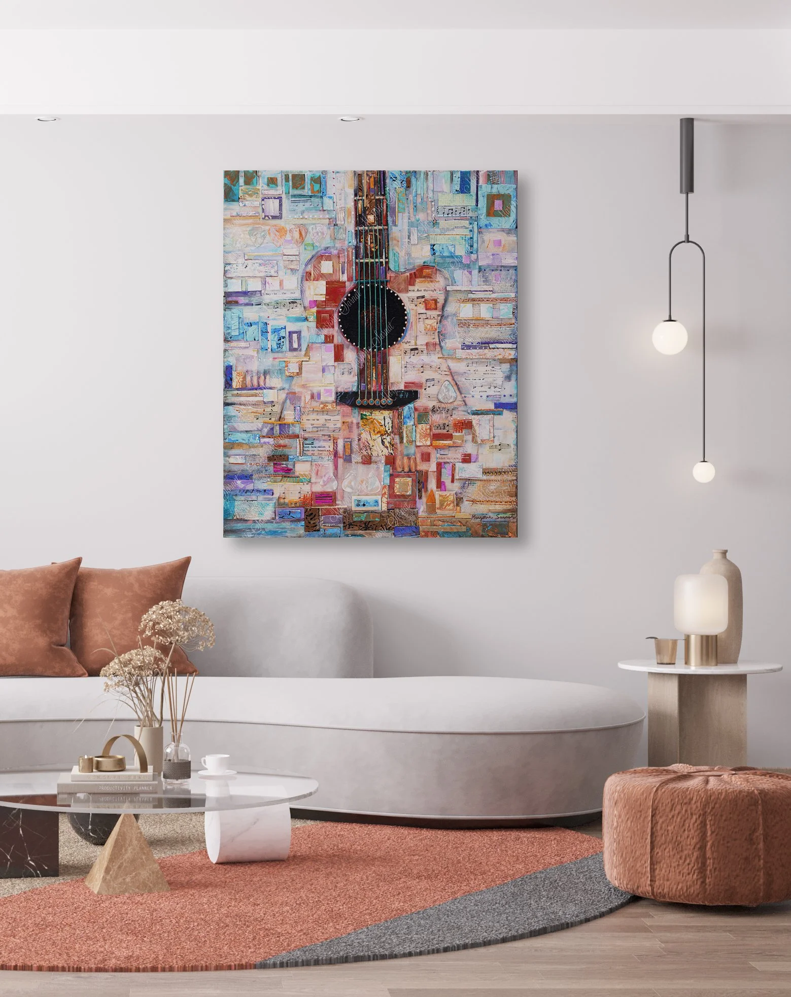 Hidden Harmonies, Music Inspired Guitar Artwork, Wall Art Canvas